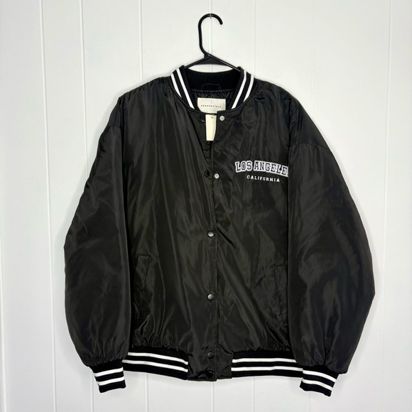 NWT Aeropostale Los Angeles California Bomber Coat Black Women’s M Streetwear - Picture 2 of 7